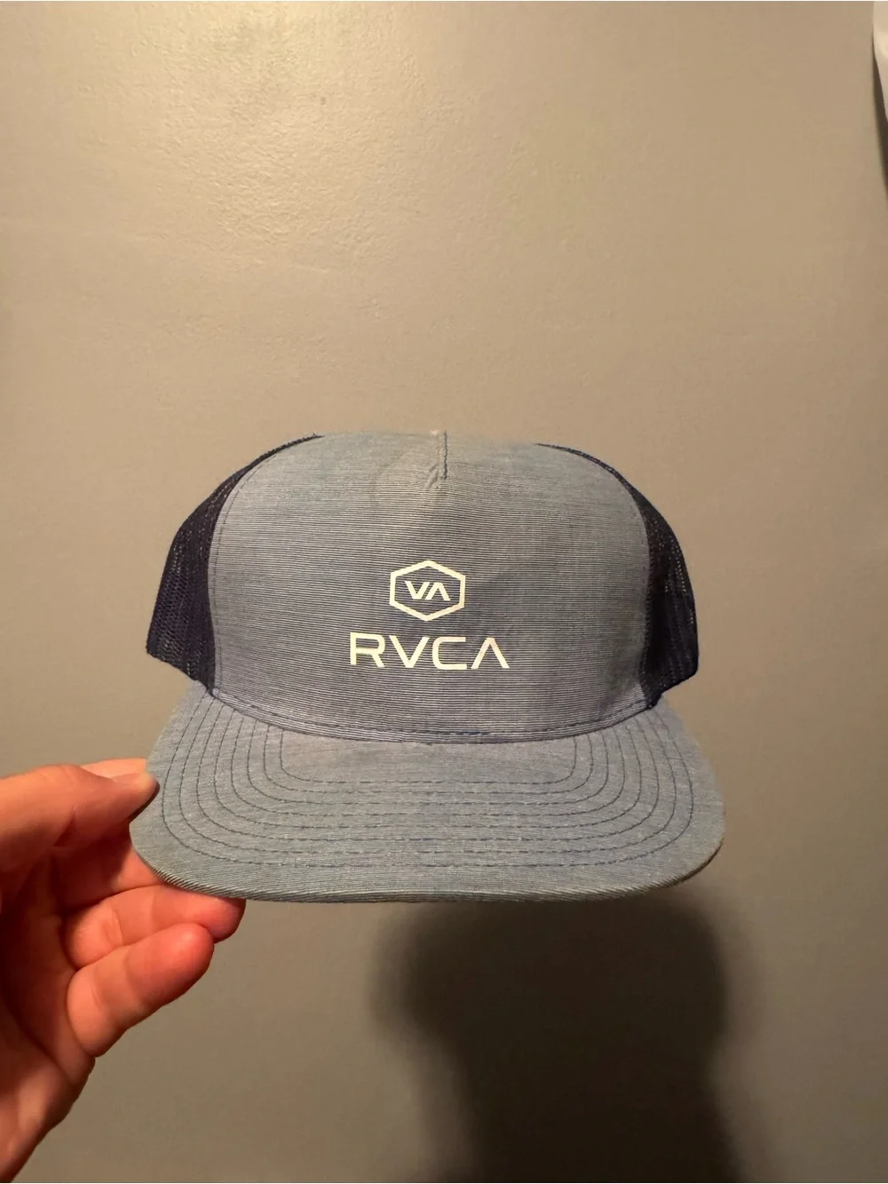 RVCA Light Blue and Navy Mesh Trucker Hat